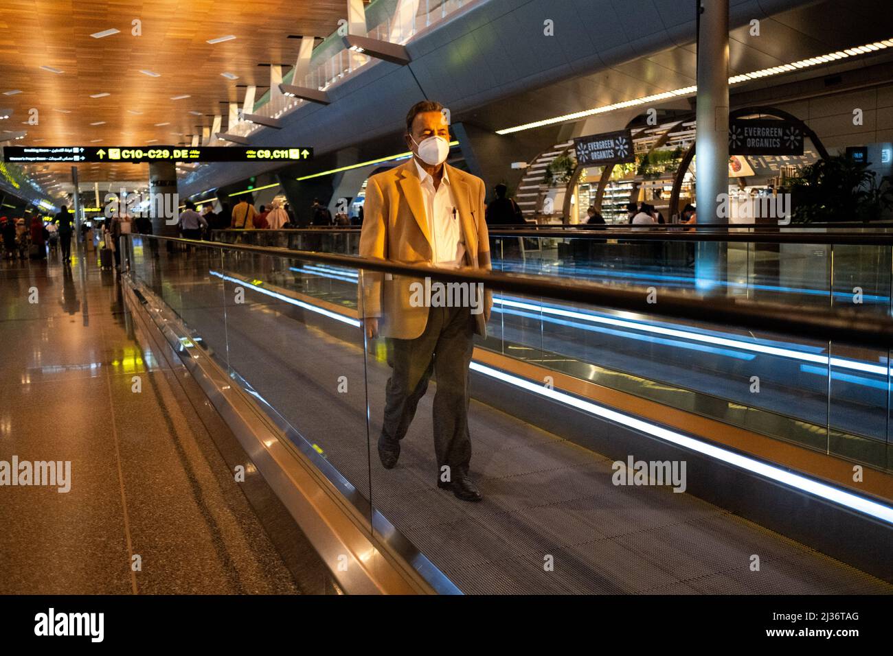 Qatar, Doha on 2021-11-14. Hamad International Airport in Doha, the capital of Qatar, during the end of the Covid-19 crisis, where travel is slowly re Stock Photo