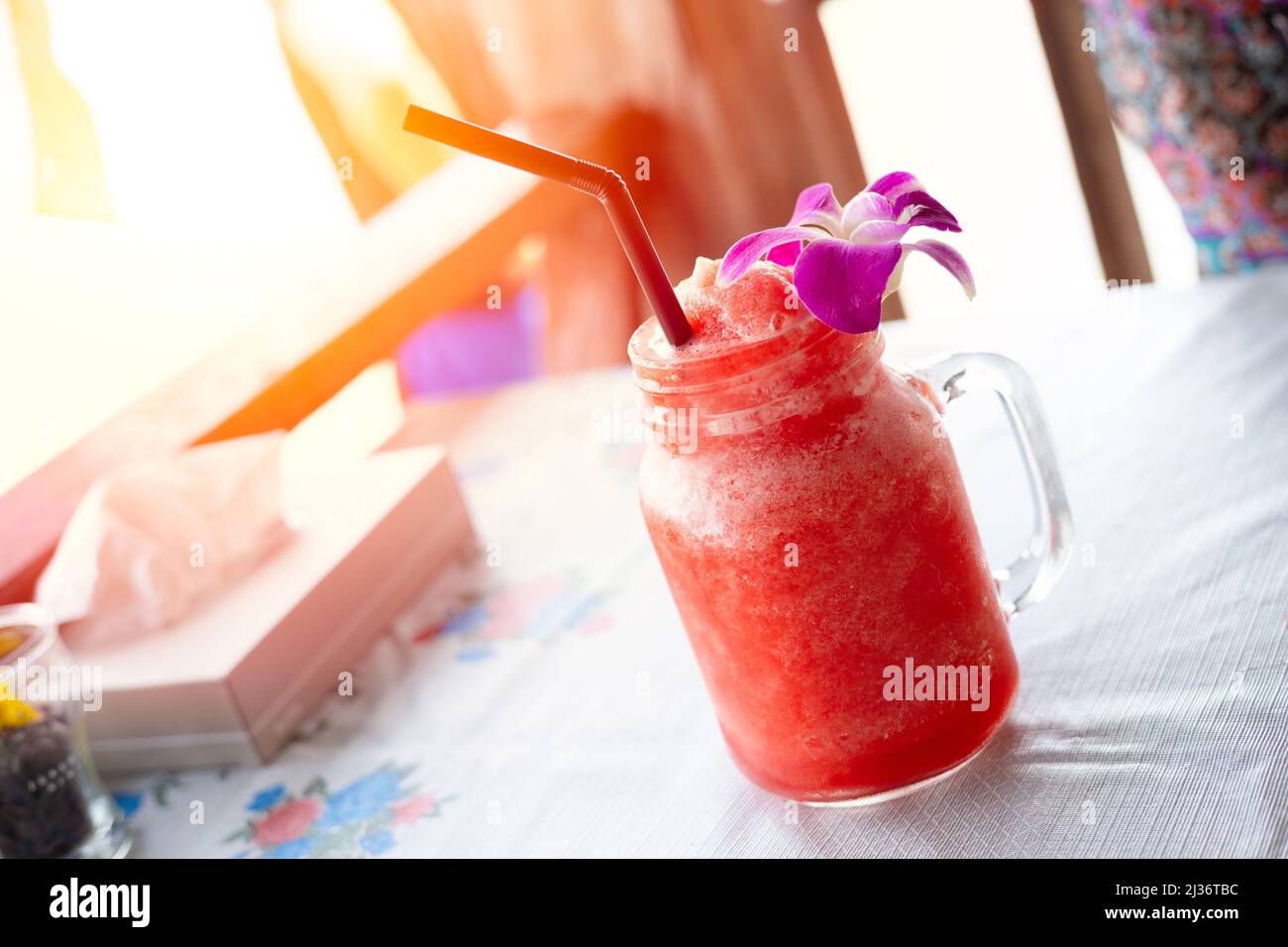 Ice Watermelon smoothie frappe fruit punch good fresh cool drink in summer season. Stock Photo