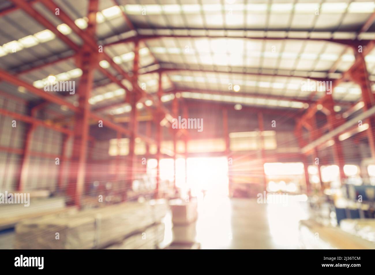 Warehouse supply storage factory inventory area blur abstract for background Stock Photo