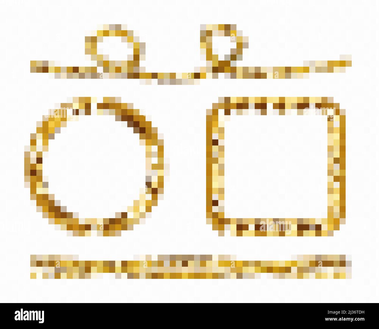 Gold silk cords, round and square frames of satin rope, golden threads, decorative sewing items isolated on transparent background. Tie borders, curve Stock Vector