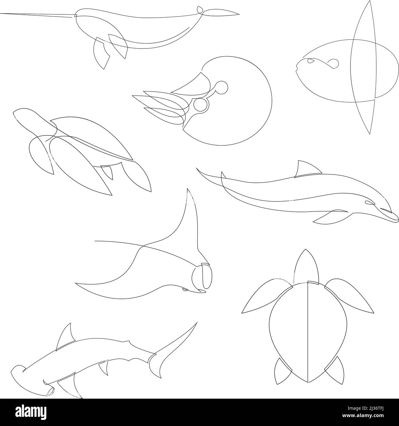 One line fish design silhouette. Logo design. Hand drawn minimalism style vector illustration. Stock Vector
