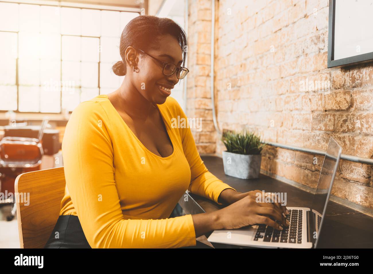 Black African women in business office employee working happy smile Stock Photo
