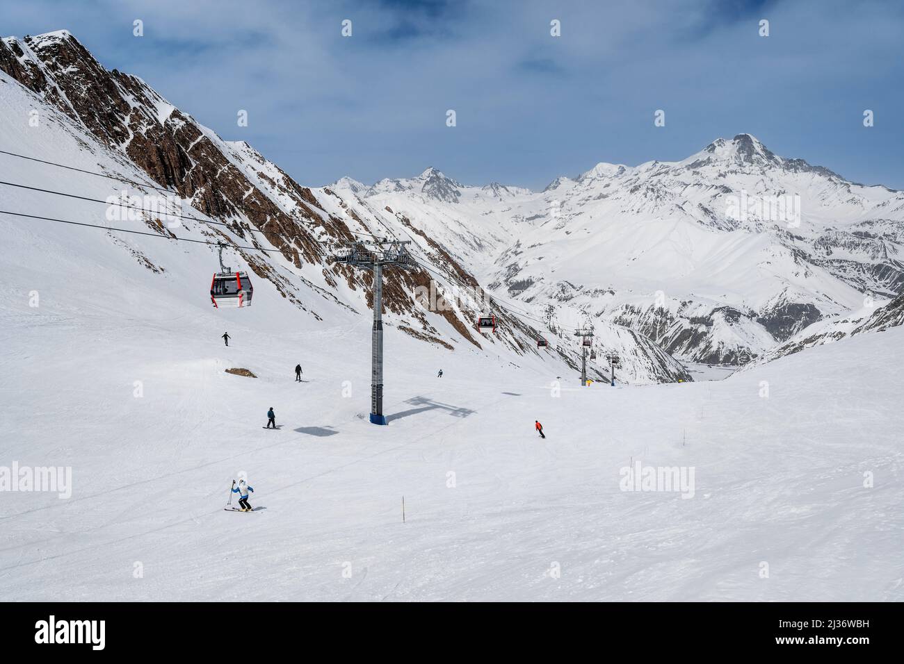 Snowy slopes in ski resort Gudauri, Georgia. Caucasus Mountains Stock Photo