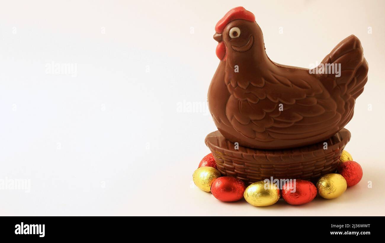 Hen of chocolate for Easter. Typical from Spain. Stock Photo