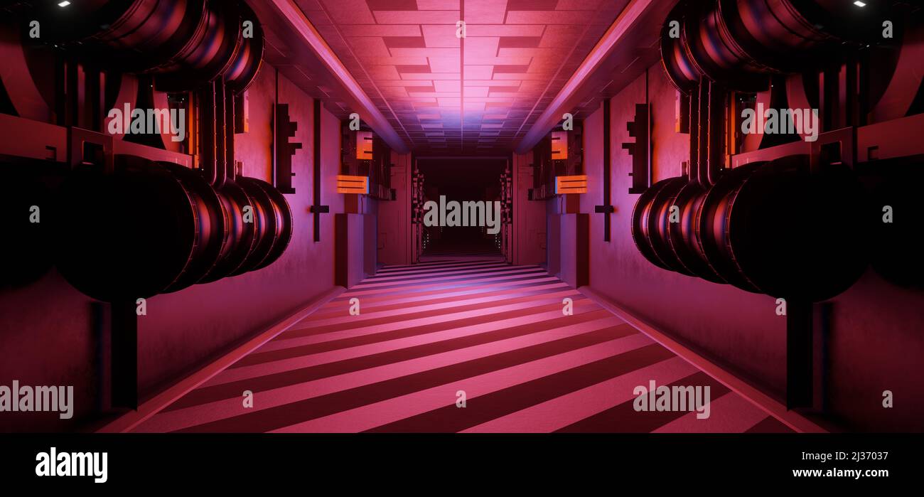 Futuristic room with blue and red neon lights. Cyberpunk scene ...