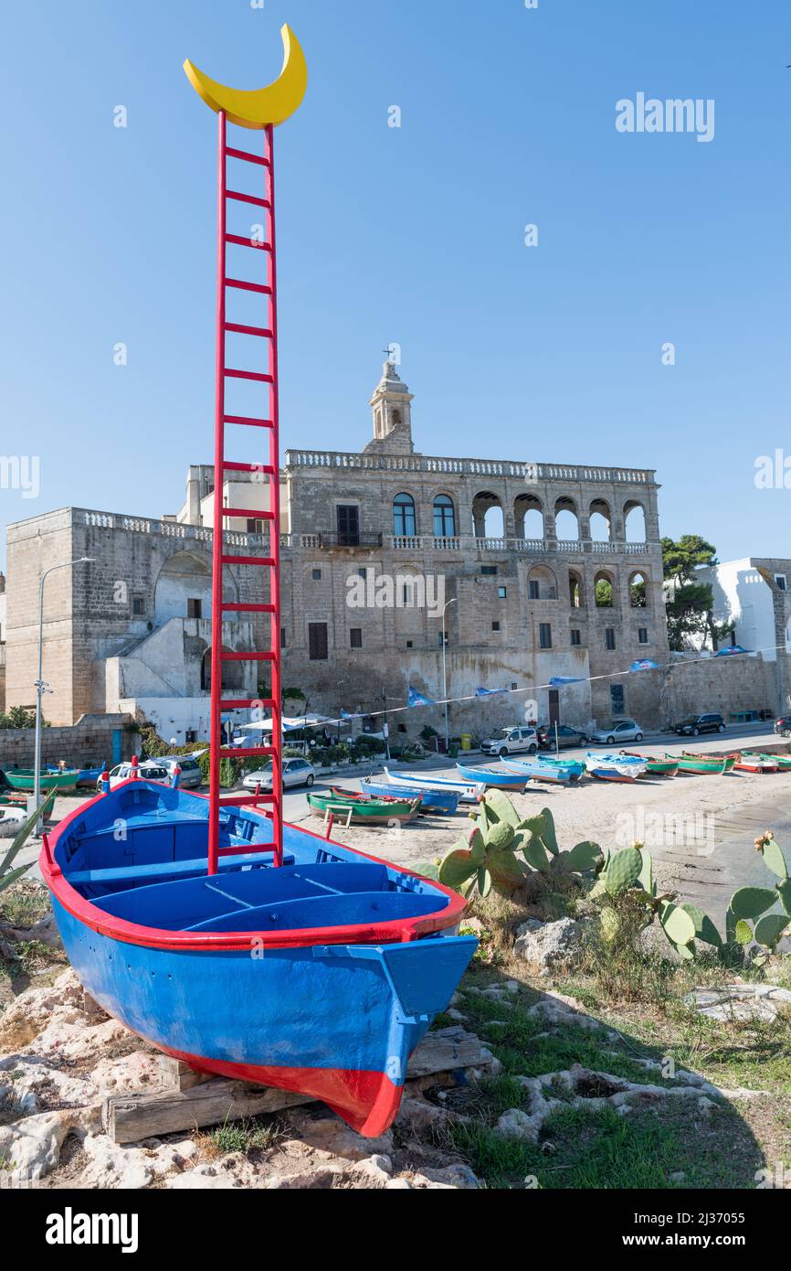 Boat with stairs to the moon in front of the San Vito Monastery Stock Photo