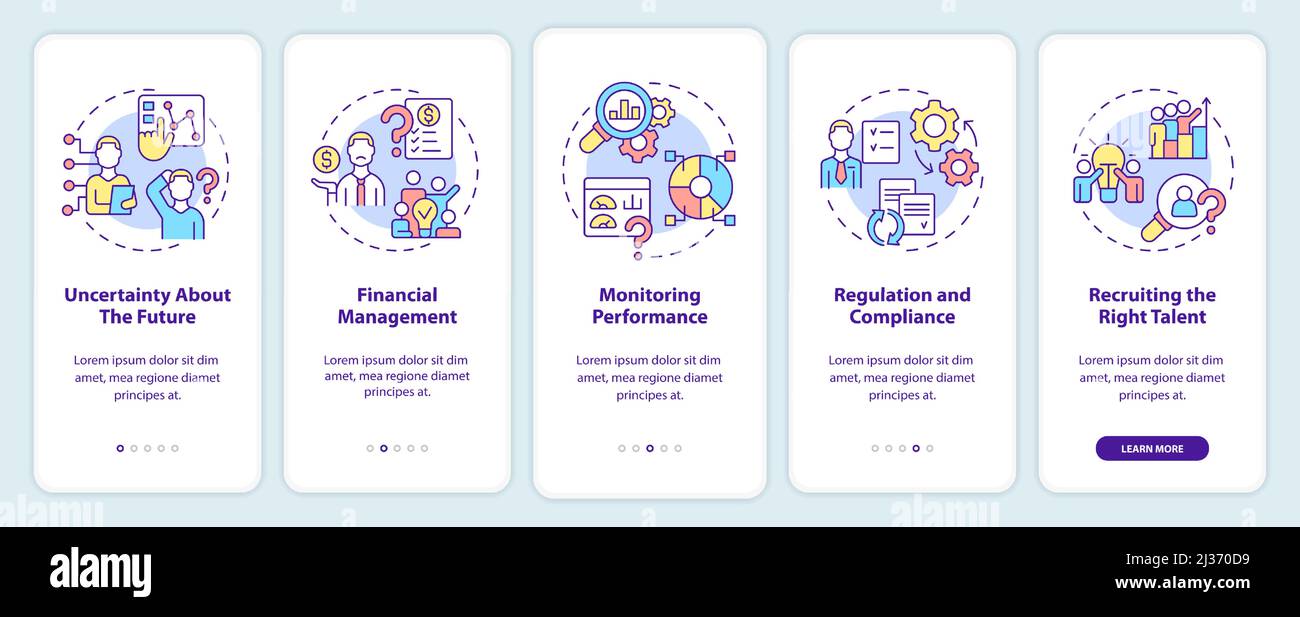 Business challenges onboarding mobile app screen Stock Vector Image ...