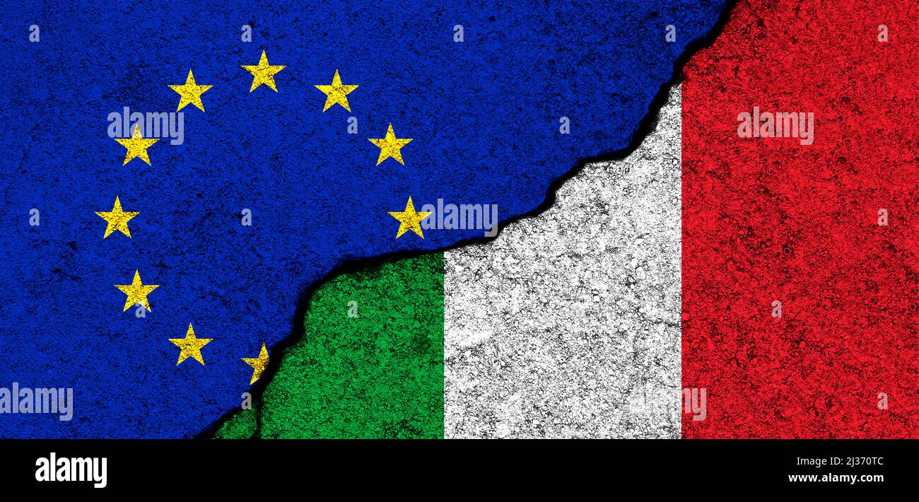 Italian Union Europe Union and Italy flags. Relationships, partnership and diplomacy ...