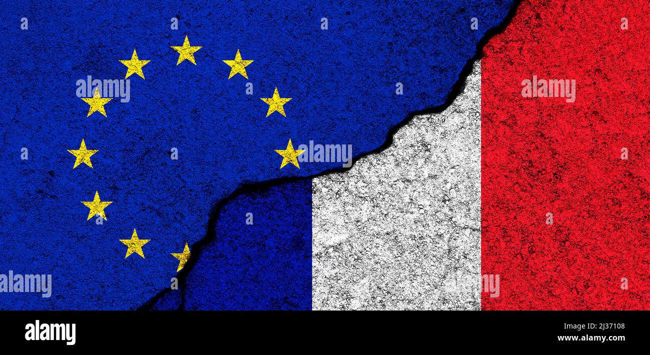 Europe Union and France flags. Relationships, partnership and diplomacy