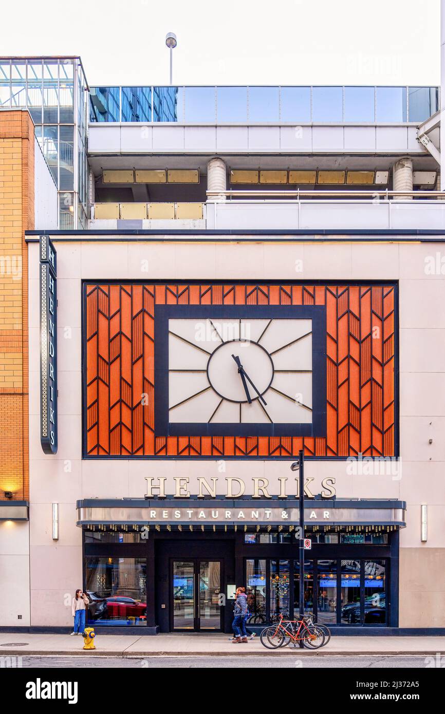 Facade of Hendricks Restaurant which is located in Yonge St. in the downtown district of the capital city of the Ontario province. Stock Photo
