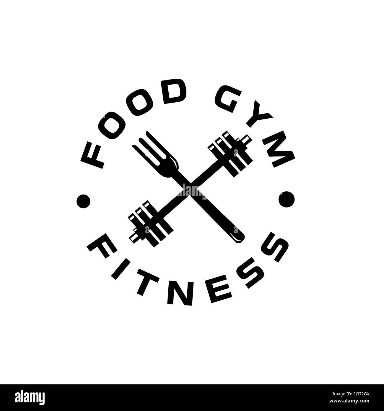 Abstract fitness logo fork food icon with barbell Stock Vector
