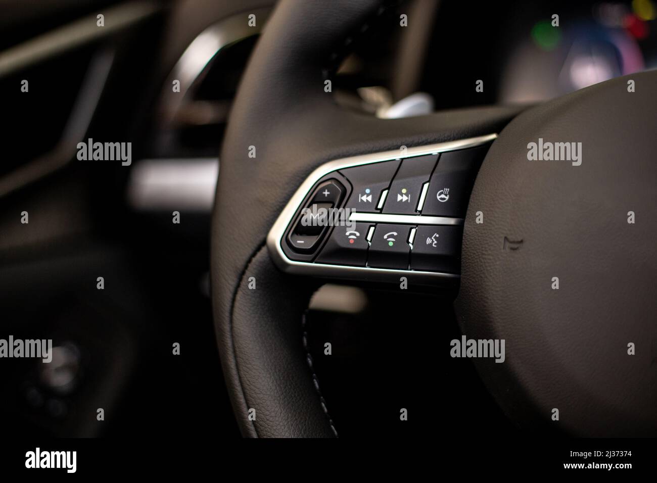 car steering wheel control buttons Stock Photo Alamy