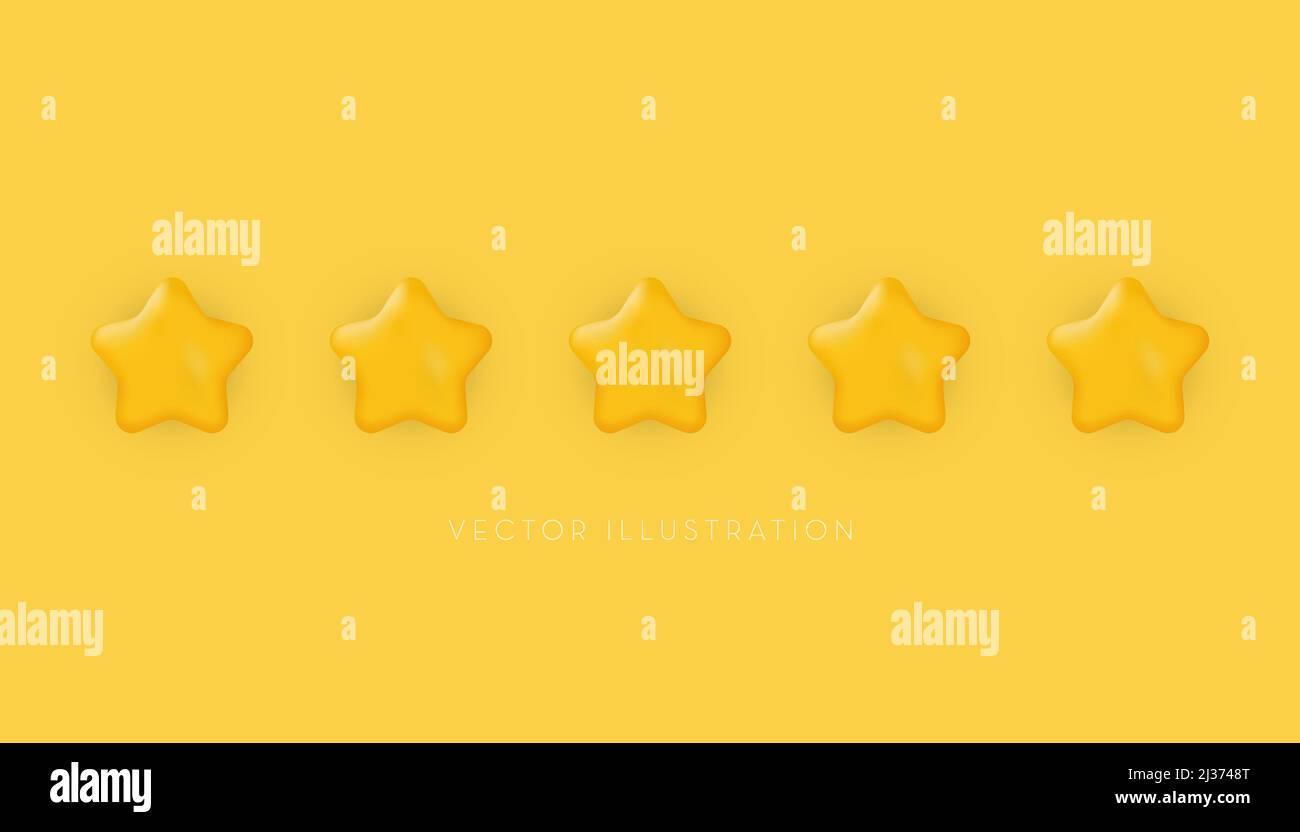 Five stars, Customer rating feedback concept. 3d vector icon in cartoon ...