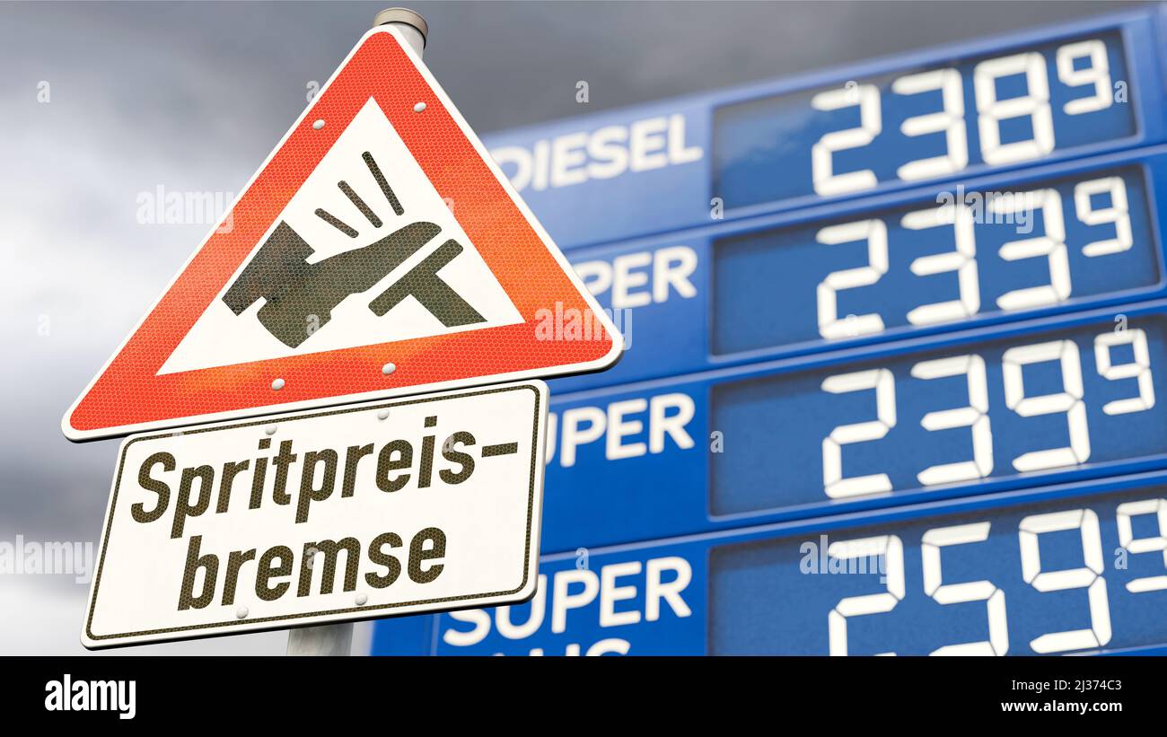German sign Spritpreisbremse (fuel price brake) in front of a price