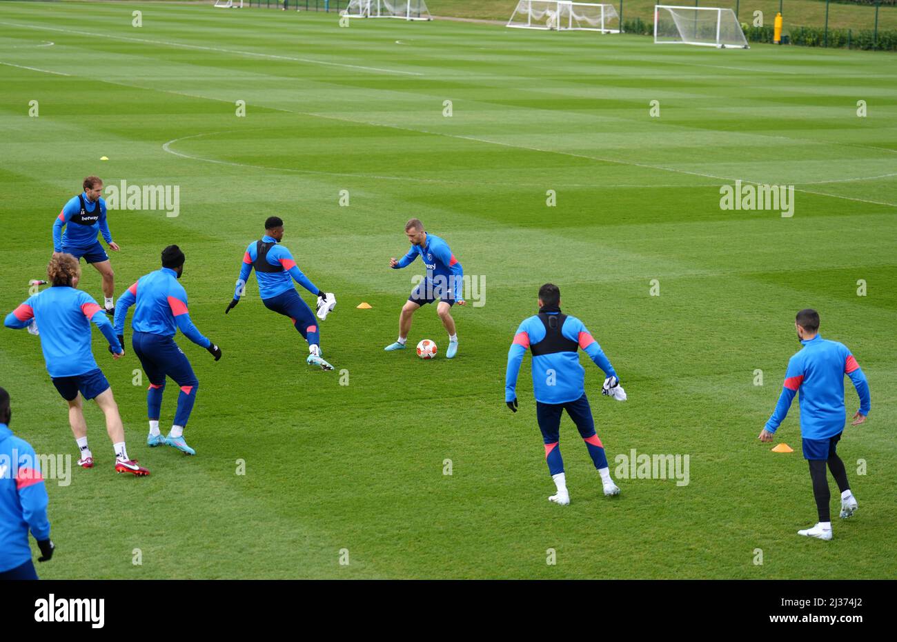 West Ham United players during a training session at Rush Green, London.  Picture date: Wednesday April 6, 2022 Stock Photo - Alamy