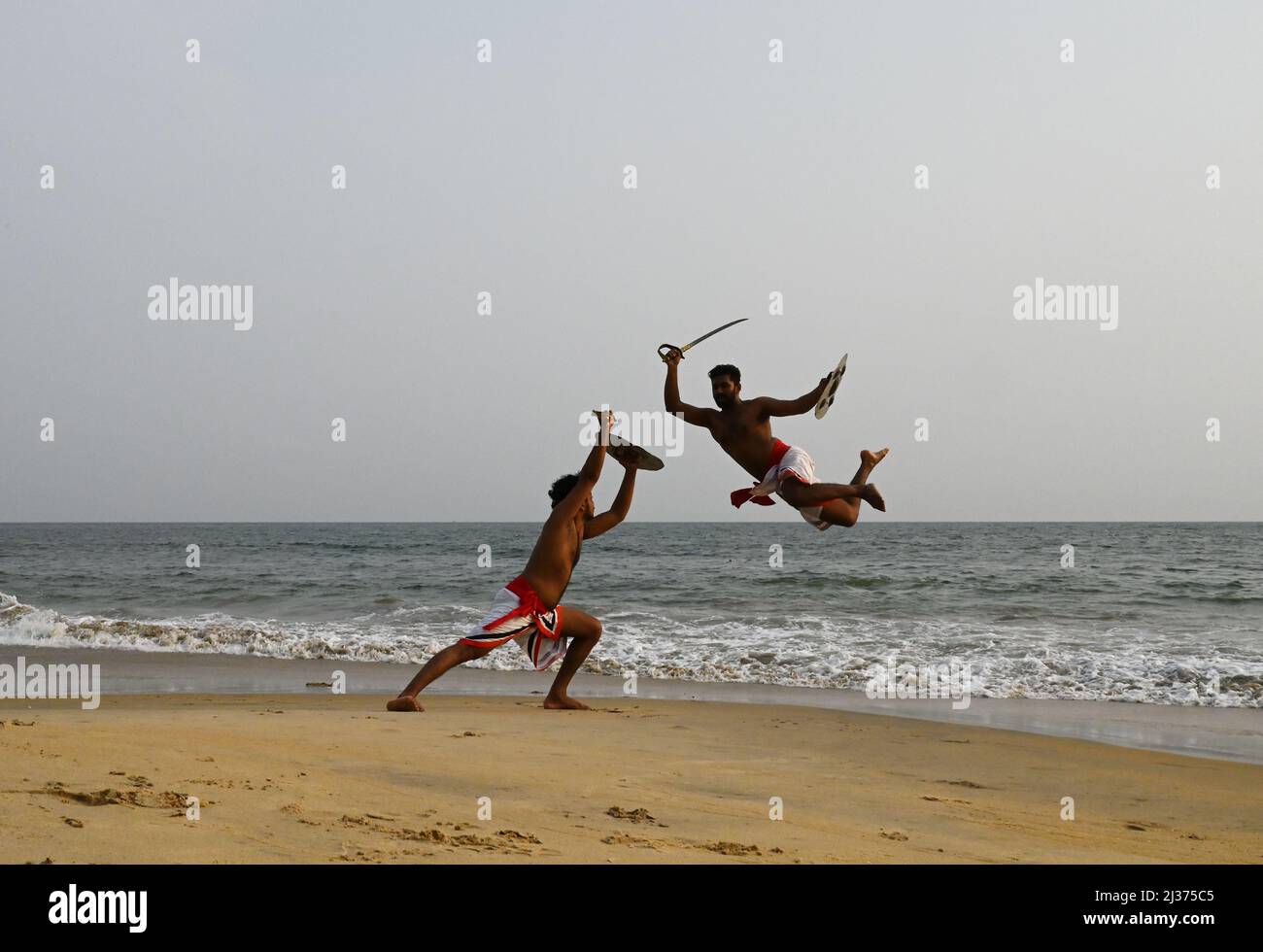 Kalaripayattu,an ancient Indian martial art which is indigenous to Kerala a southern-west state of India.It is known as the mother of all martial arts Stock Photo