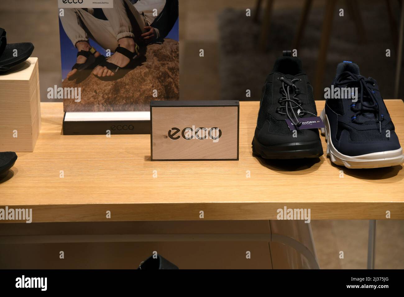 Copenhagen/Denmark/.06 April 2022/ Danish design Ecco shoes shop in dnish capital Copenhagen Denmark. (Photo..Francis Dean/Dean Pictures Photo - Alamy