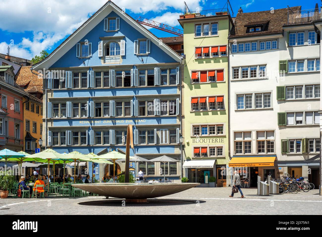 Modern design fountain on the Münsterhof town square in the Lidenhof quarter of Zurich, Switzerland, Europe Stock Photo