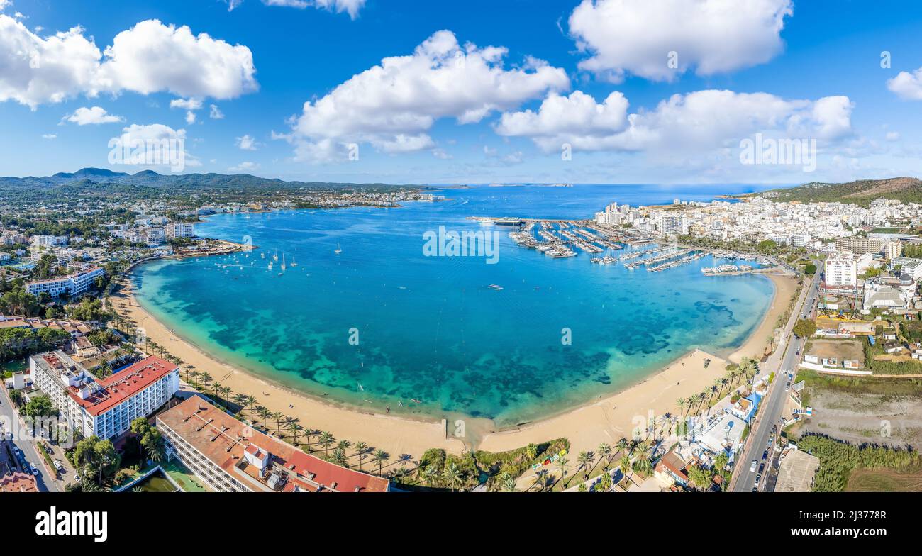Aerial view of Sant Antoni de Portmany, islands, Spain Stock