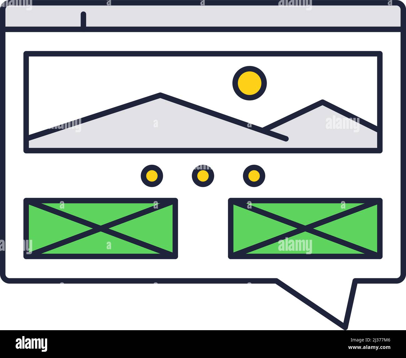 Line interface ui web design icon flat vector. API technology. Website creation. Webpage with graphic and text content in speech bubble design Stock Vector