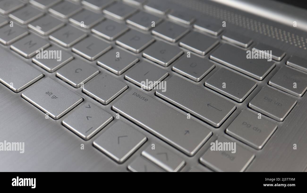 Laptop keyboard close up, enter key selective focus, computer concept Stock Photo