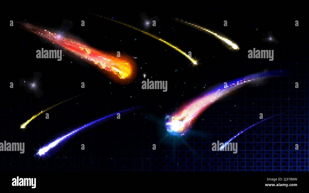 Star shooting, comets in starry sky or deep space falling with fire