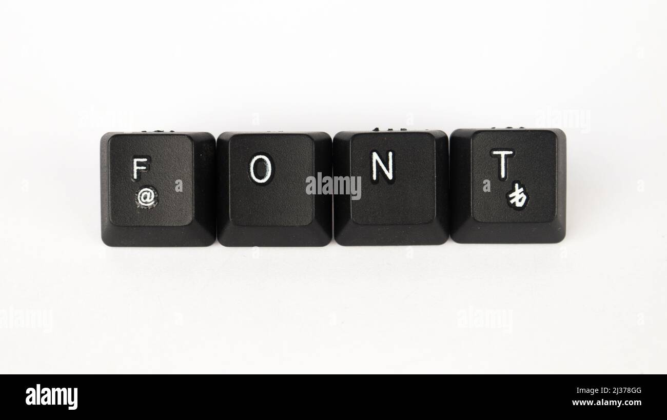 Font text created with keyboard keys isolated on white background ...