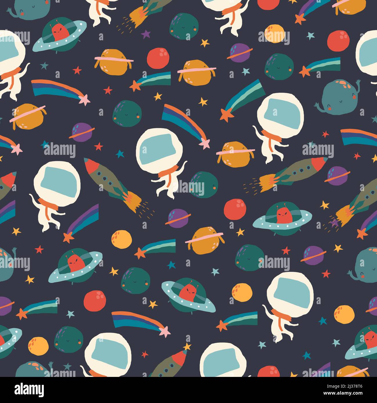 Cartoon Seamless Pattern with Planets,Stars and Astronauts Stock Vector ...