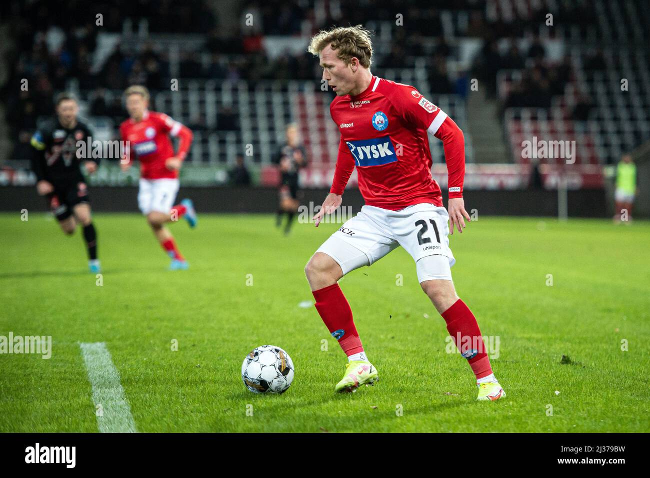 Herning, Denmark. 04th Apr, 2022. Anders Klynge (21) of Silkeborg IF seen during the 3F Superliga match between FC Midtjylland and Silkeborg IF at MCH Arena in Herning. (Photo Credit: Gonzales Photo/Alamy Live News Stock Photo