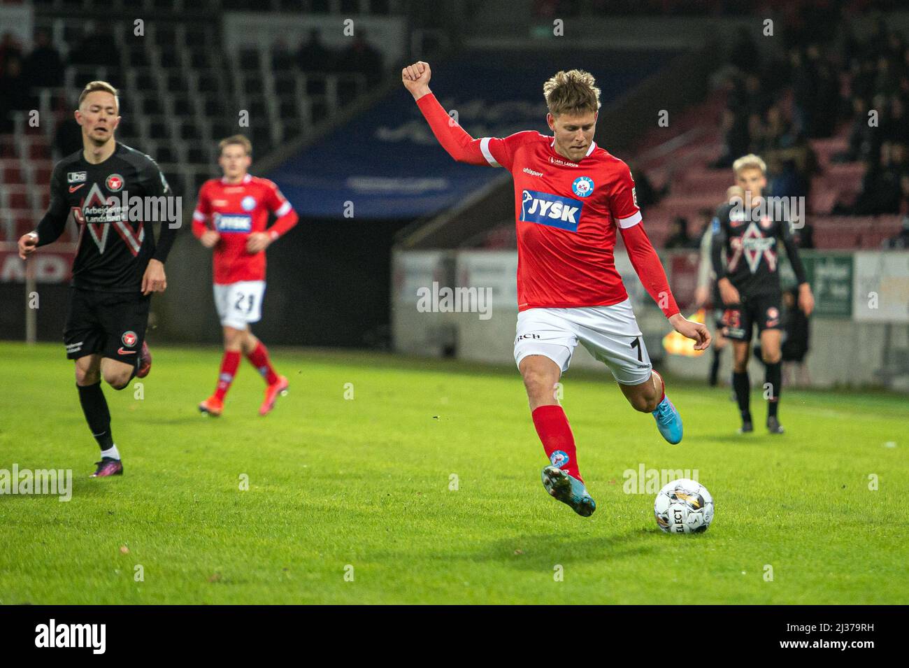 Herning, Denmark. 04th Apr, 2022. Nicolai Vallys (7) of Silkeborg IF seen during the 3F Superliga match between FC Midtjylland and Silkeborg IF at MCH Arena in Herning. (Photo Credit: Gonzales Photo/Alamy Live News Stock Photo