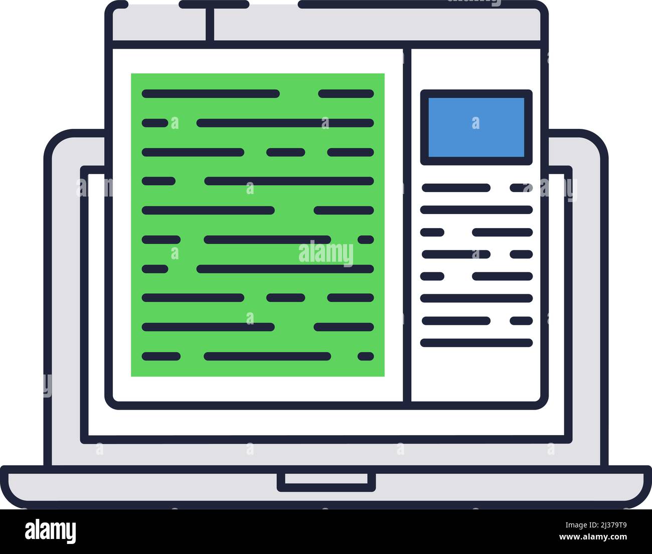 Computer laptop with code on screen vector flat icon. Coding ...