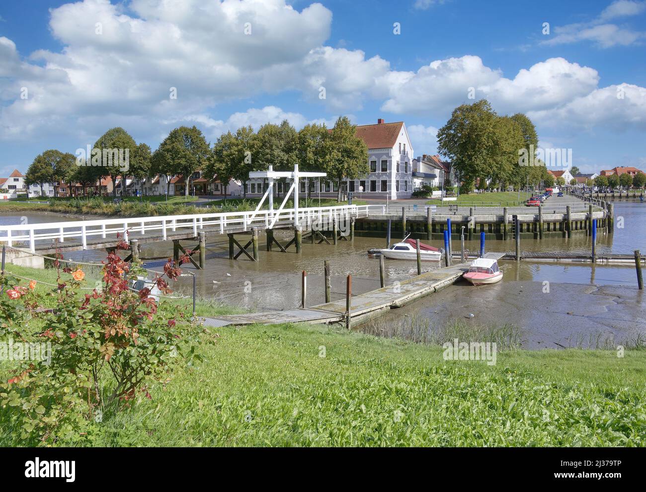 Toenning at Eider River on Eiderstedt Peninsula,North Sea,North Frisia,Germany Stock Photo