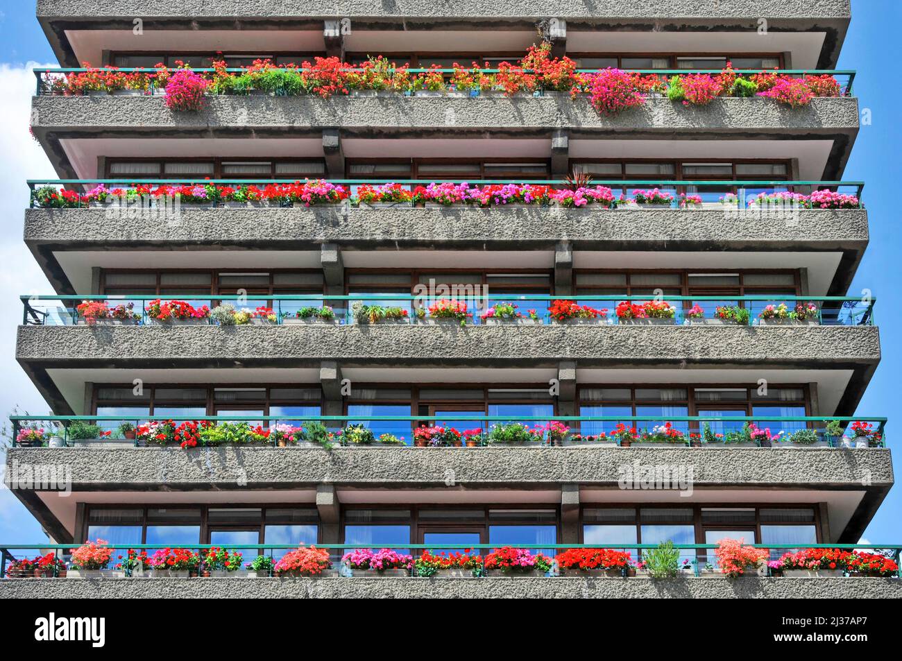 Balconies on Barbican upmarket homes in City of London residential