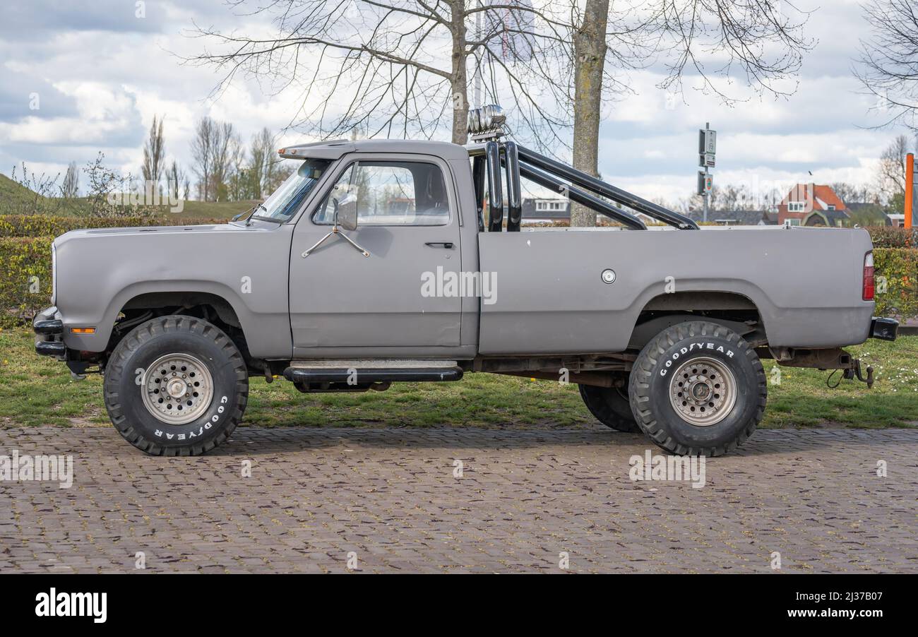 Side view of retro pickup truck Dodge from 1976 Stock Photo