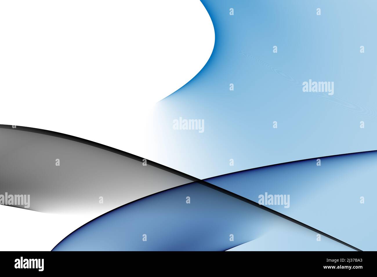 Abstract illustration of crossed waves of various shades of the blue spectrum of colors  in a white background Stock Photo