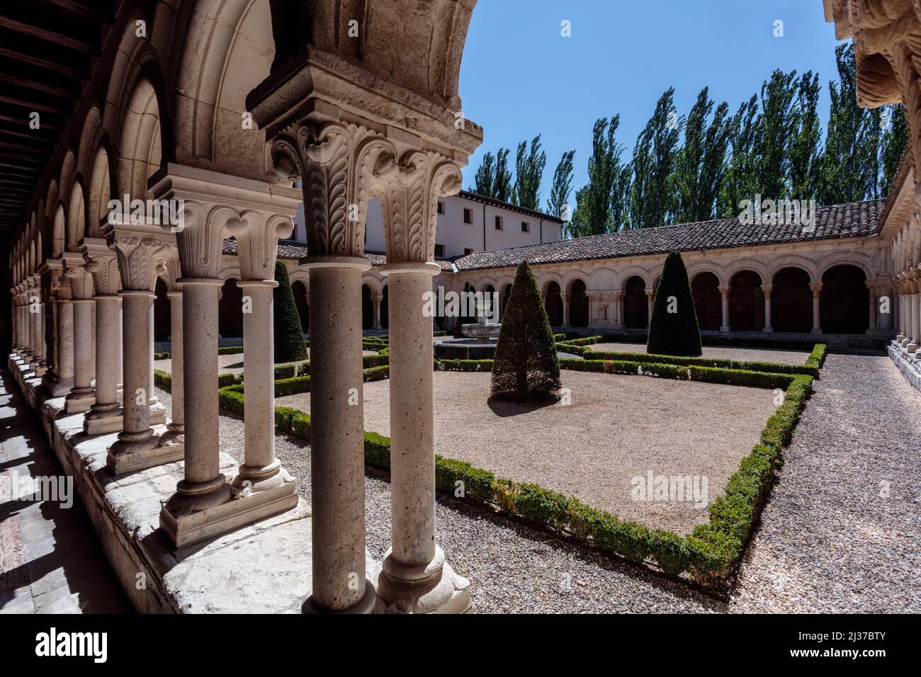 Cloister of the Monastery of Santa Maria la Real de las Huelgas, a Romanesque monastery in Burgos. Spain. Stock Photo