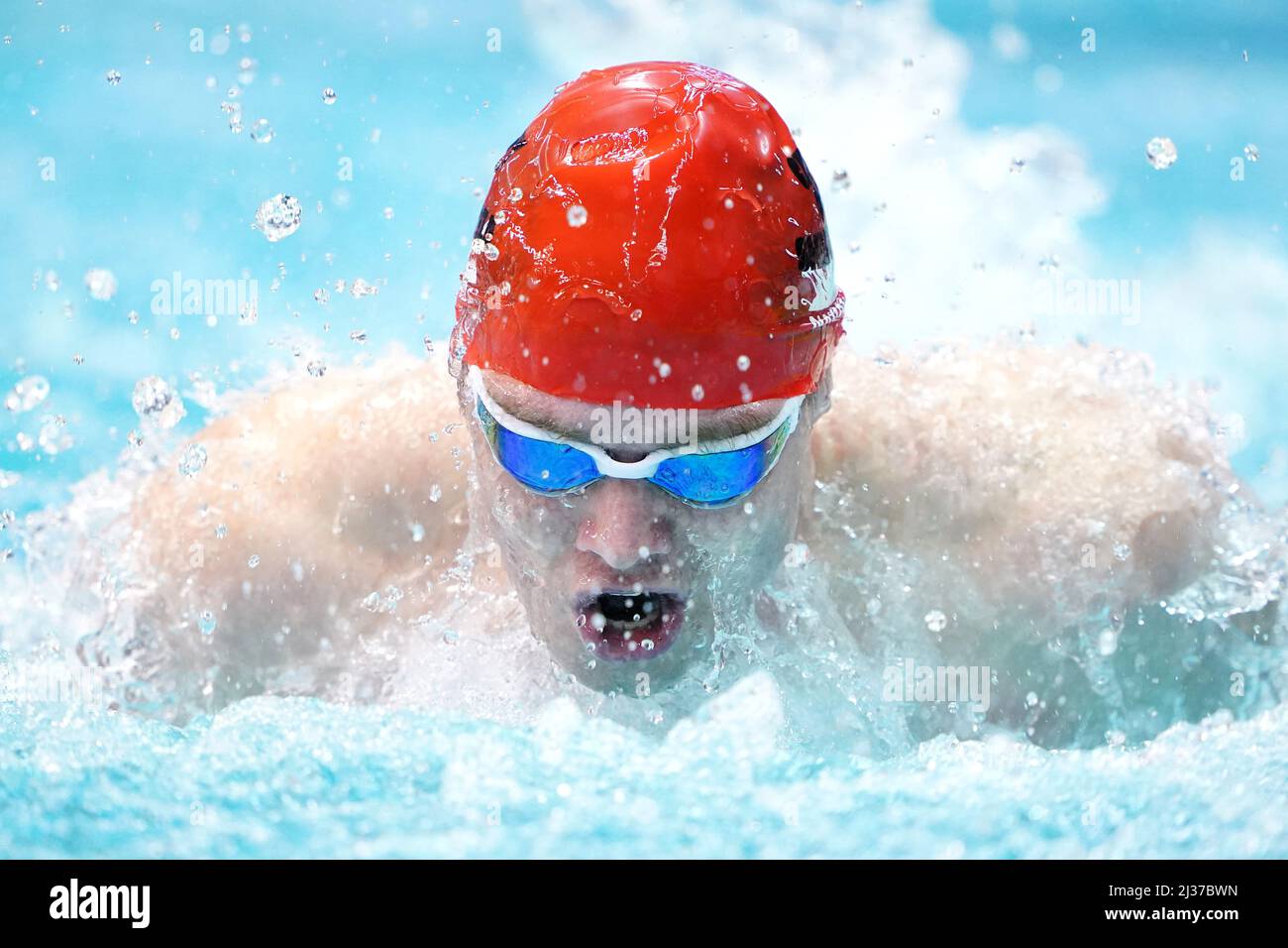 City Of Sheffield's Jay Lelliott in action during the Men's Open 200m Butterfly heats on day two of the 2022 British Swimming Championships at Ponds Forge International Swimming Centre, Sheffield. Picture date: Wednesday April 6, 2022. Stock Photo