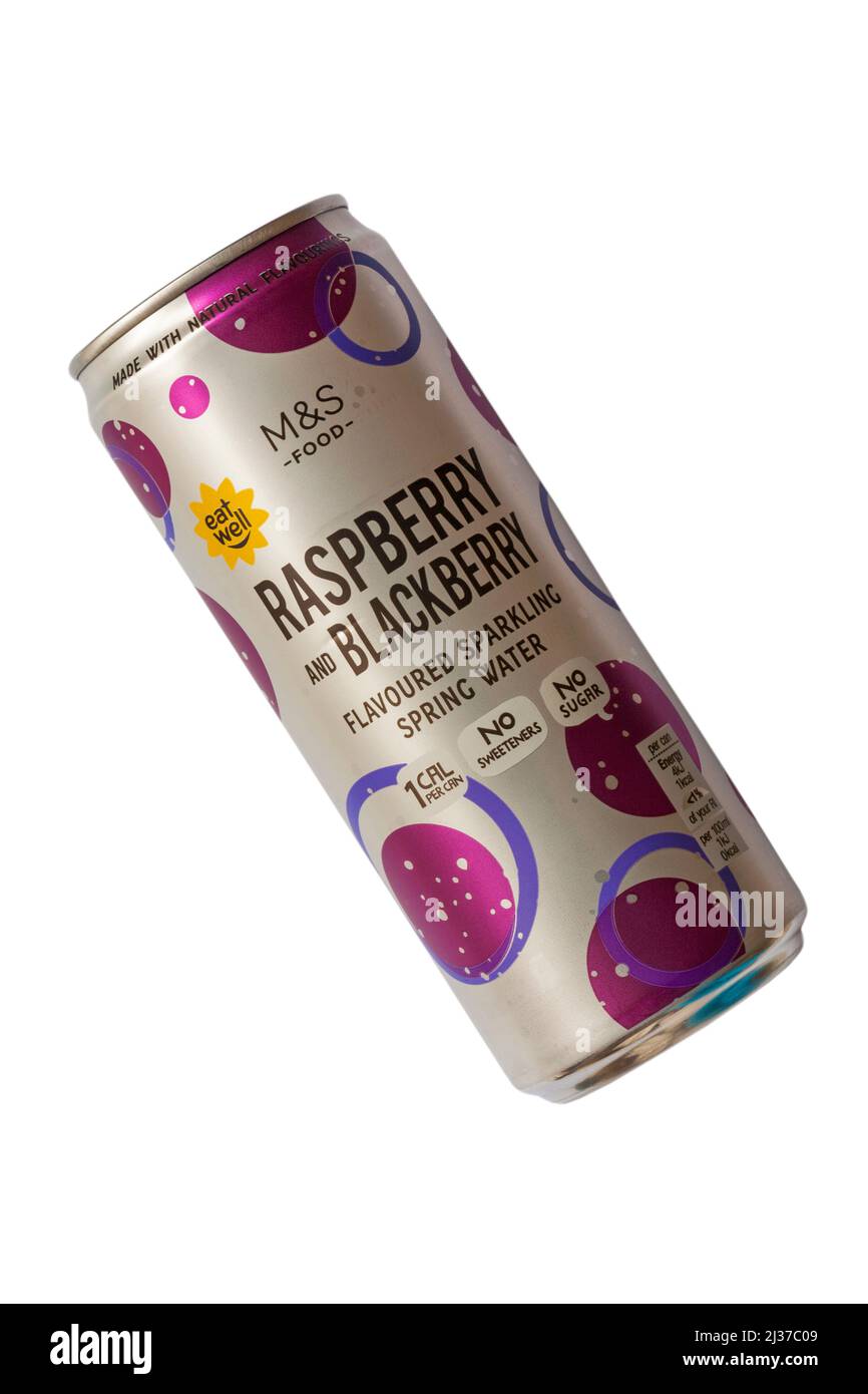 Can of Raspberry and Blackberry flavoured sparkling spring water from M