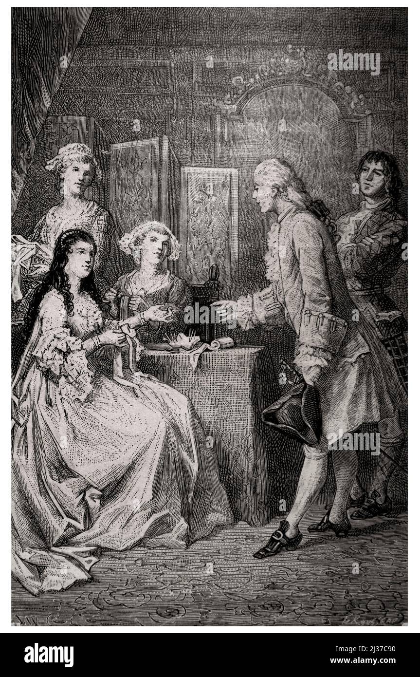 Montcalm in the salon of Madame de Beauassin, Louis-Joseph de Montcalm-Grozon, marquis de Montcalm de Saint-Veran (28 February 1712- 14 September Stock Photo