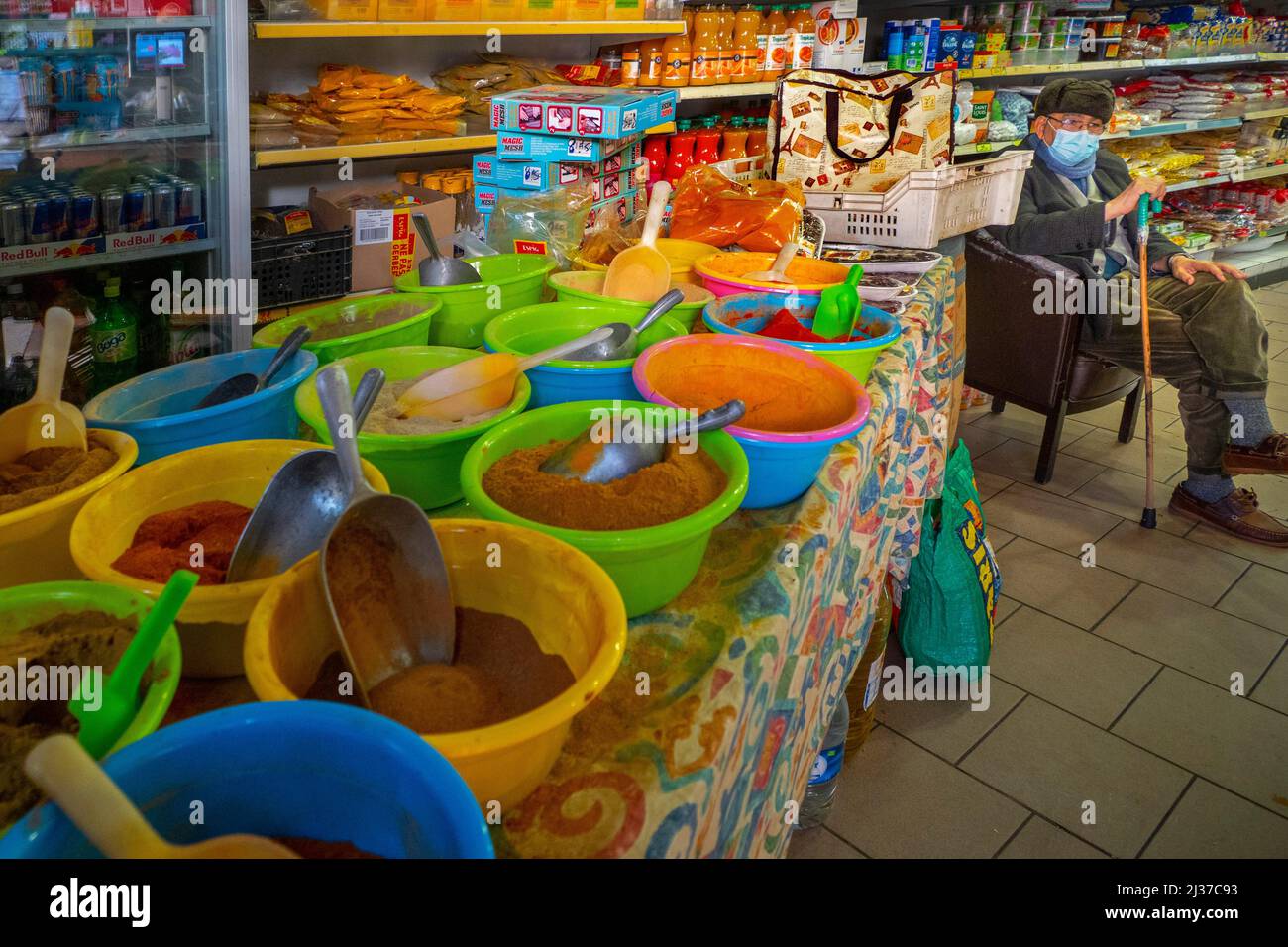 Tunisian grocer shop, Saint Michel area, at Bordeaux. Nouvelle Aquitaine, Gironde, France Stock Photo