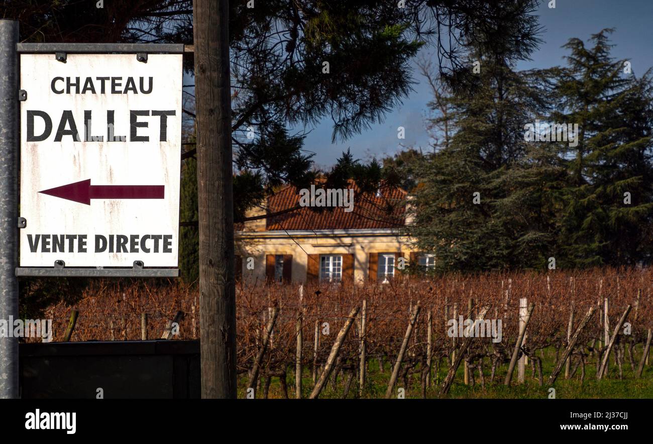 '''Chateau Dallet'' at Baigneaux, in the Entre-Deux-Mers Bordeaux wines area. Nouvelle Aquitaine- Gironde. France Stock Photo