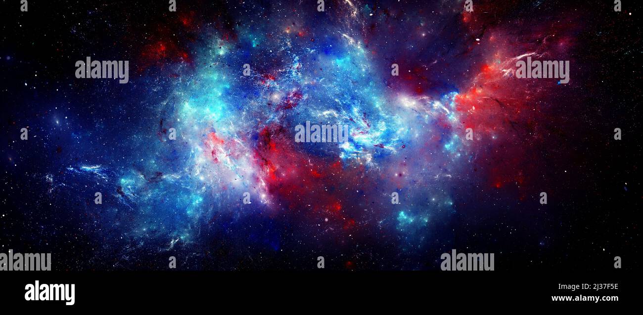 Colorful nebula in space, computer generated abstract widescreen background, 3D rendering Stock Photo