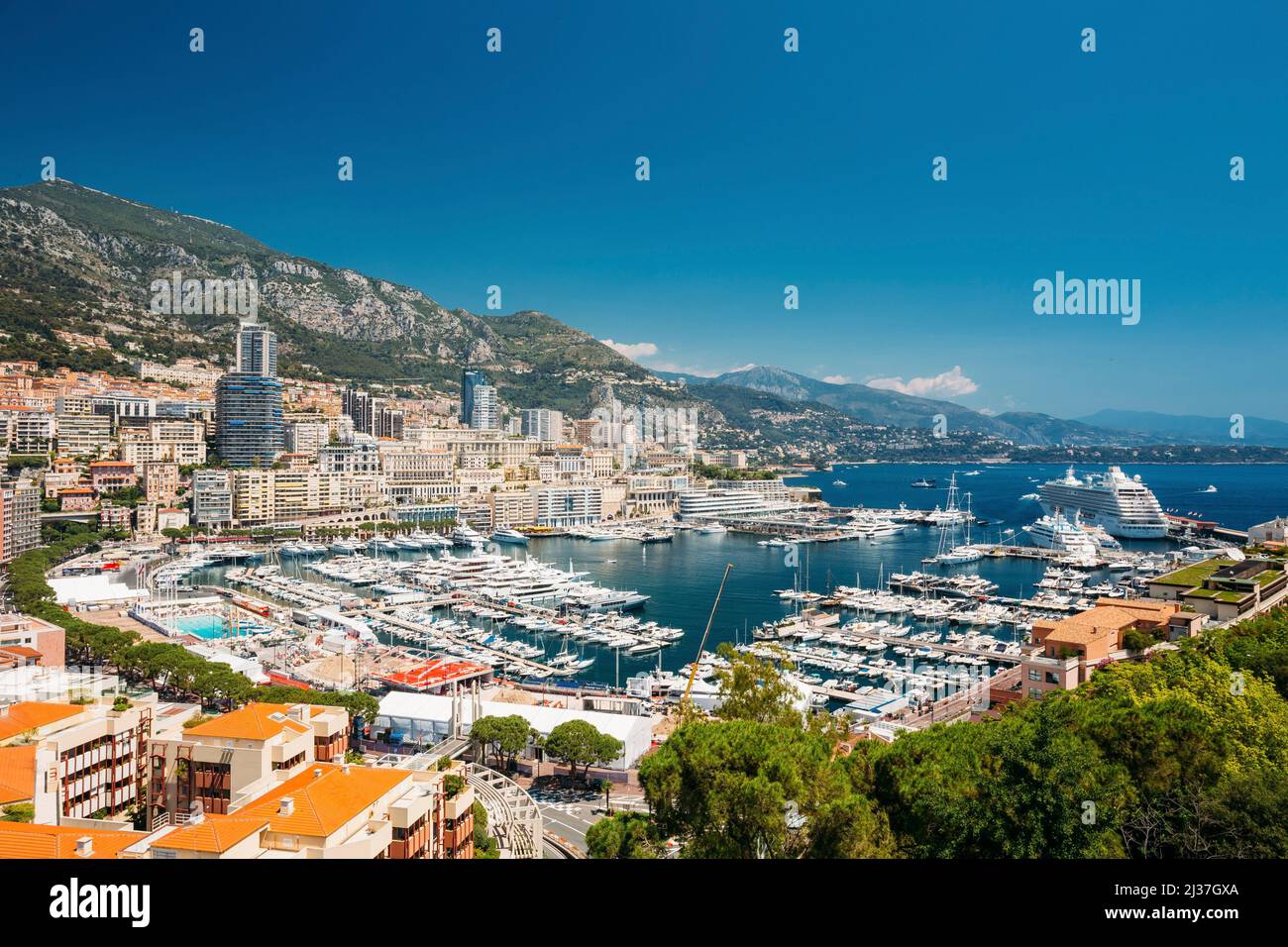 Monaco, Monte Carlo cityscape. Real estate architecture on mountain