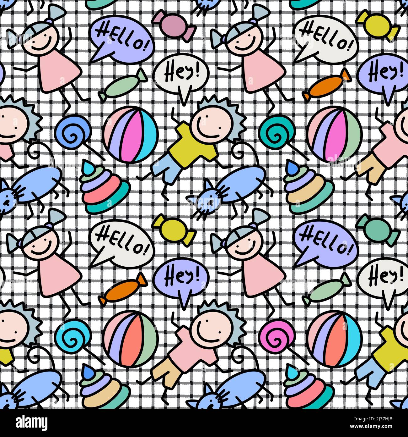 Cartoon seamless kids comic pattern for fabrics and textiles and ...