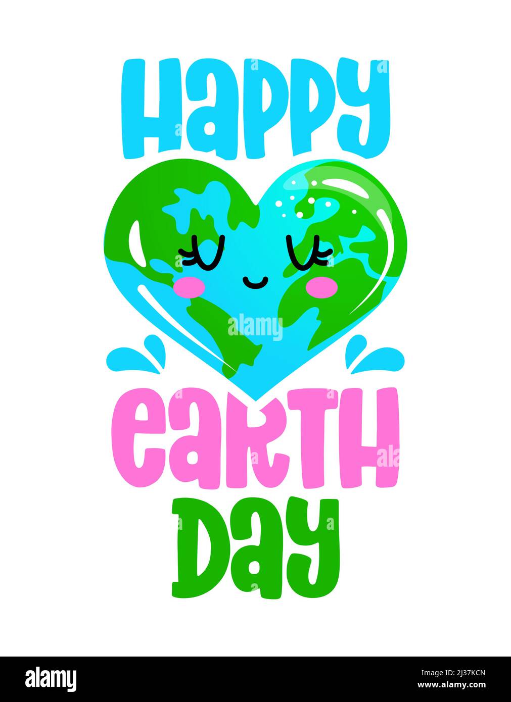 Happy Earth Day Earth Day kawaii drawing with heart shape Earth