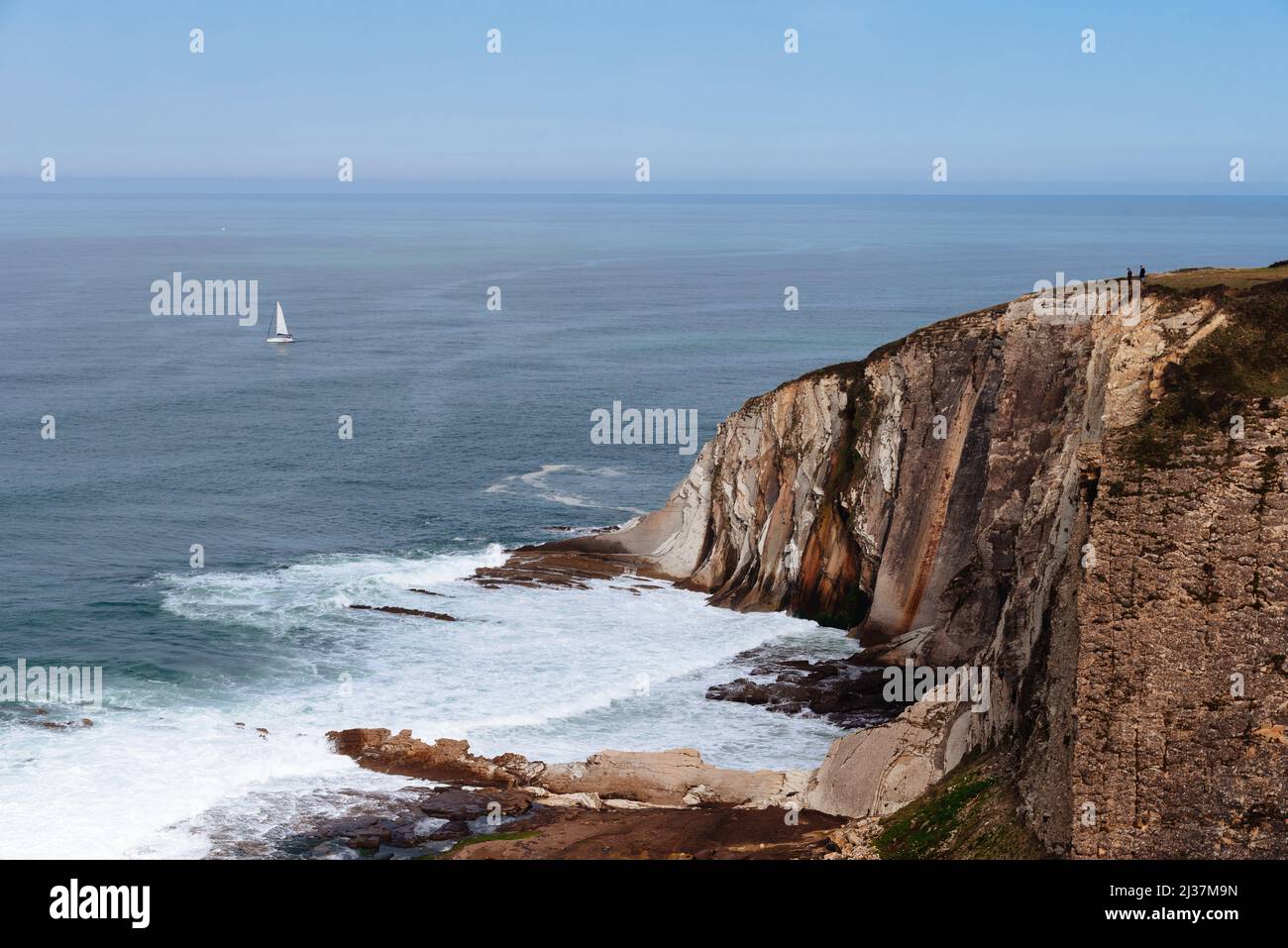 The coast of Biscay near Getxo. Beautiful cliffs and seascape in the northern of Spain. Cantabrian sea. Gorrondatxe Hondartza. Sopelana. Stock Photo
