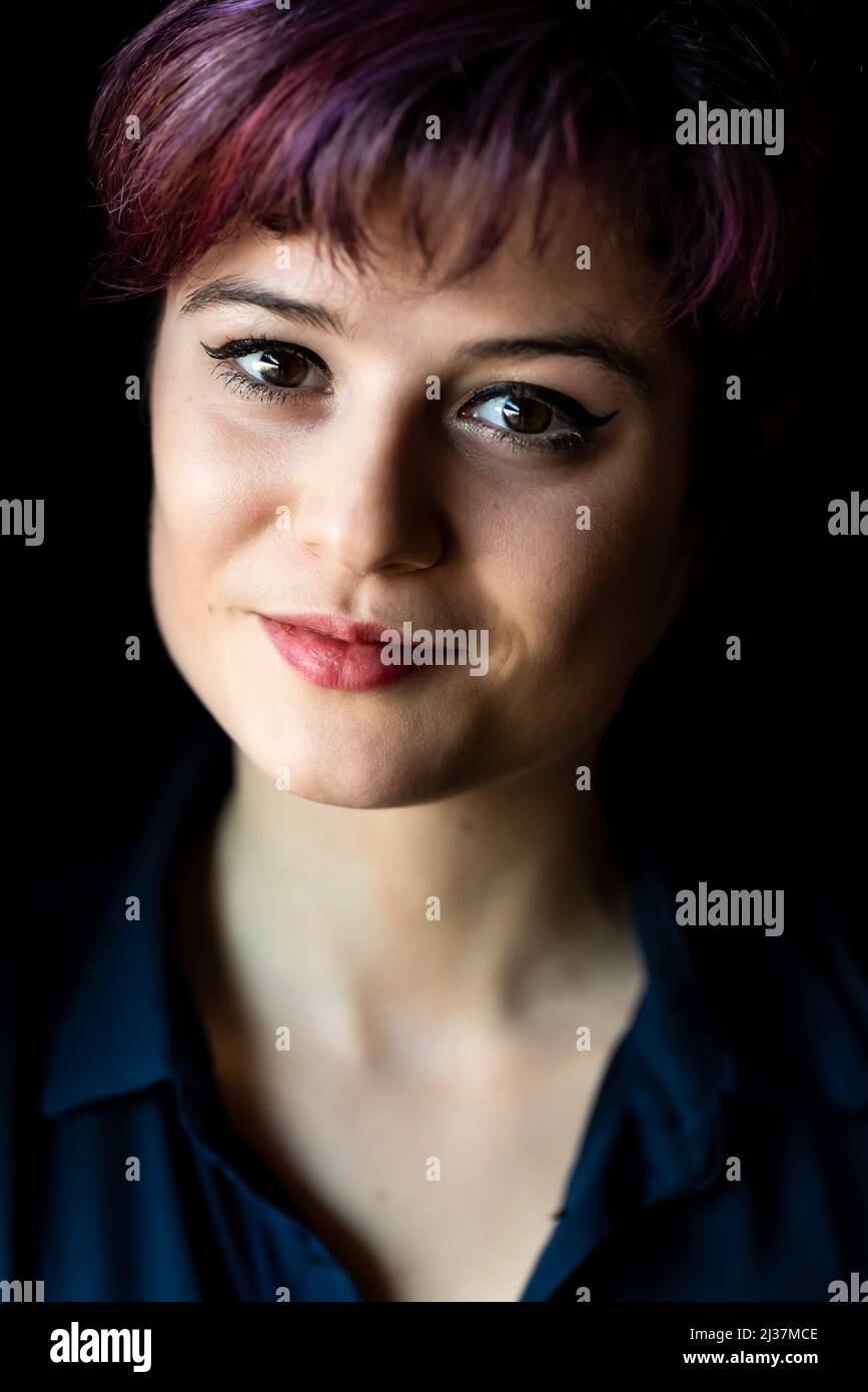 Professional portrait of a 23 year old white business woman with shorthair, Brussels, Belgium. Stock Photo