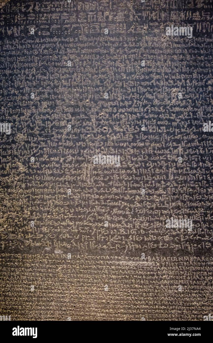 Rosetta stone, trilingual Egyptian stele, Stock Photo