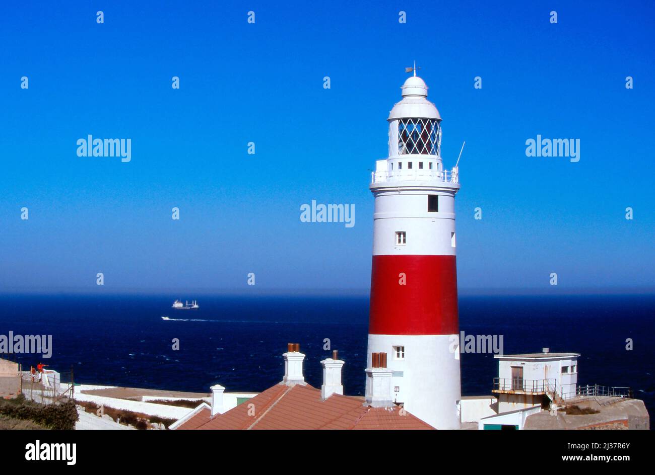 Gibraltar (British Overseas Territory). Punta Europa Lighthouse on the Rock of Gibraltar. Stock Photo