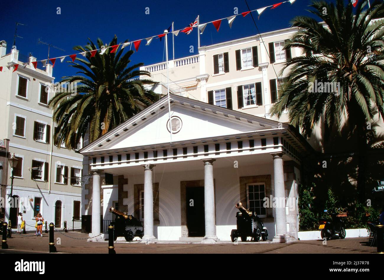 Gibraltar (British Overseas Territory). Facade of Her Majesty's Government headquarters in Gibraltar. Stock Photo